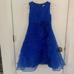 Glamour royal blue embroidered and beaded tiered long gown with sequins